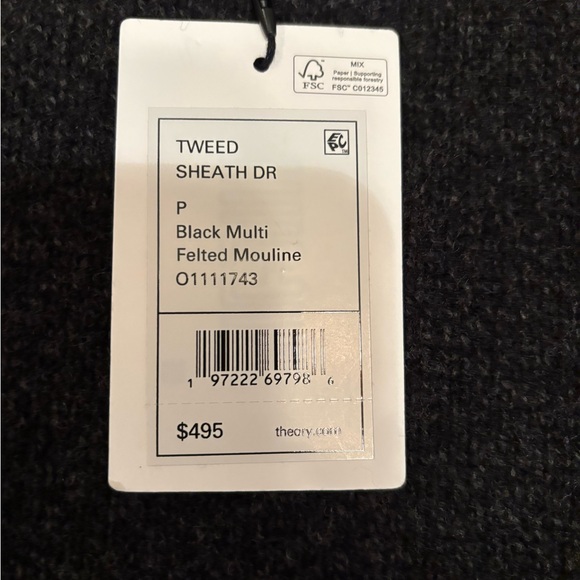 Theory Black Tweed Sheath Dress NWT $495 Size 0 - Picture 8 of 9